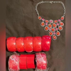 Red Costume Necklace & Bracelet Set